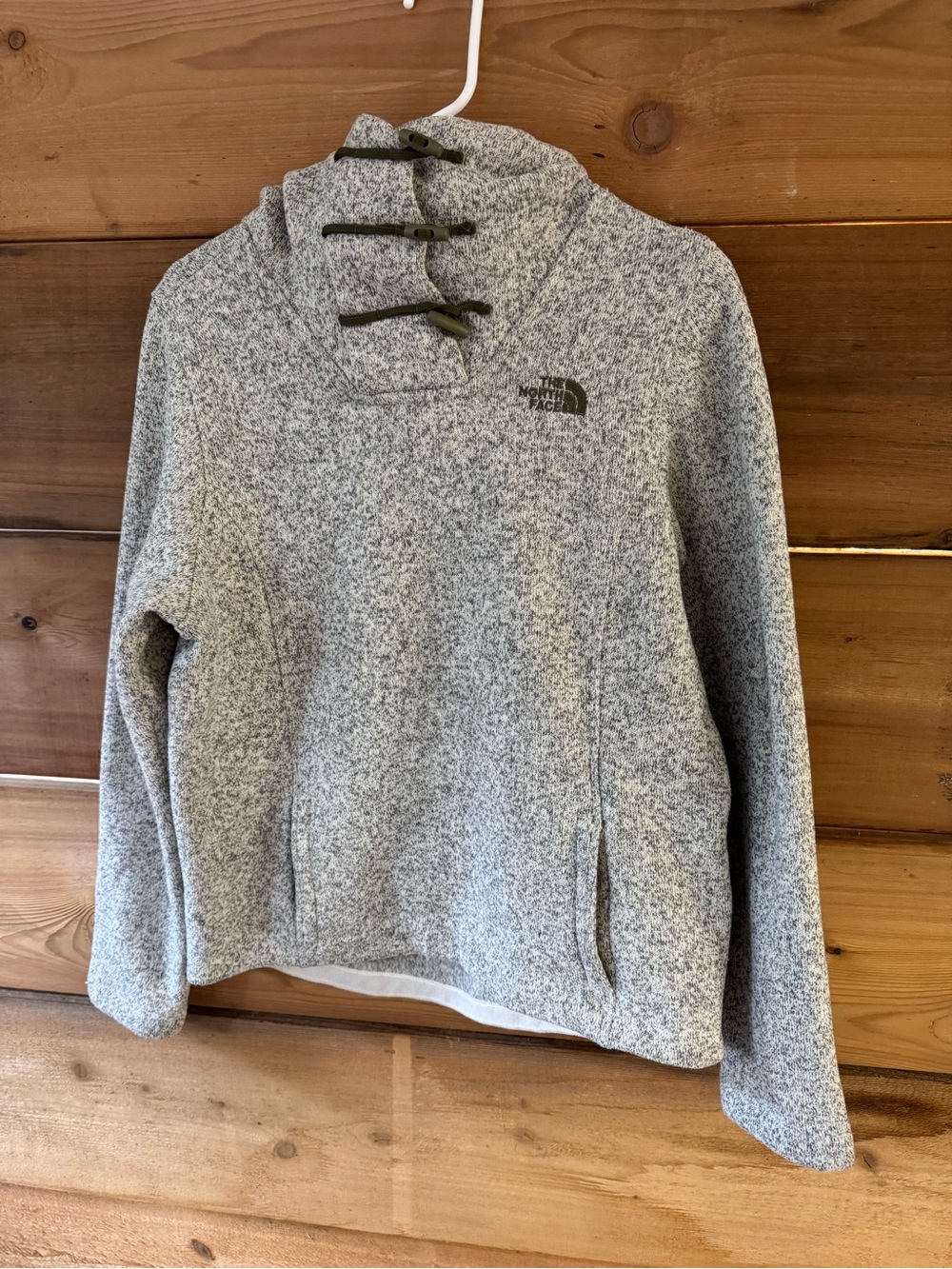 The North Face Women's Grey with Green Accents Pullover Hooded Sweater